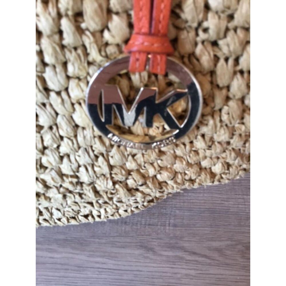 MICHAEL Michael Kors Santorini Raffia and Orange Leather Basket Tote Bag. - Picture 3 of 9